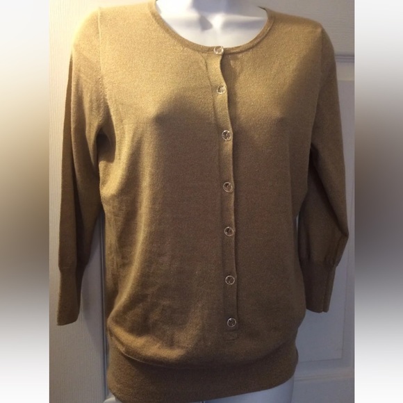 NWT J. CREW Collection Gold Beige Sweater Knit Buttons Cashmere Metallic Scoop - Picture 8 of 8